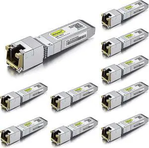 10GBase-T SFP+ Transceiver, 10G T, 10G Copper, RJ-45 SFP+ CAT.6a, up to 30 meters, Compatible with SFP-10G-T-S, Ubiquiti UniFi UF-RJ45-10G, Fortinet, Netgear, D-Link, and More, 10 Pack 10GBase-T SFP+ Transceiver, 10G T, 10G Copper, RJ-45 SFP+ CAT.6a, up to 30 meters, Compatible with SFP-10G-T-S, Ubiquiti UniFi UF-RJ45-10G, Fortinet, Netgear, D-Link, and More, 10 Pack
