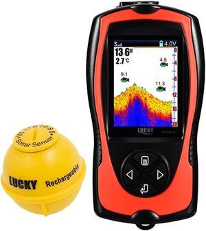 Portable Fish Finder Transducer Sonar Sensor 147 Feet Water Depth Finder LCD Screen Echo Sounder Fishfinder with Fish Attractive Lamp for Ice Fishing Sea Fishing