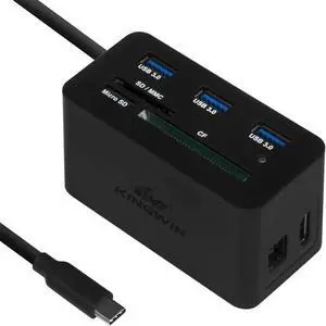 Kingwin USB HUB Adapter w/Memory Card Reader Writer & USB 3.0 HUB - Thunderbolt 3 Supports High Speed SD Micro CF Card ehternet, 4k hdmi, 60W PDReader for MacBook, Laptop, Desktop - (KWCR-801U3-CPD)