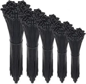 Cable Zip Ties 500 Packs Self-Locking 4+6+8+10+12-Inch Width 0.16inch Nylon Cable Ties Perfect for Home Office Garage and Workshop (Black)