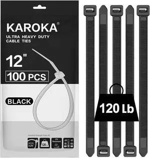 Zip Ties 12 inch Heavy Duty Zip Ties with 120 Pounds Tensile Strength Black Cable Ties 100 Pieces by