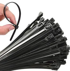 100Pcs 8 Inch Heavy Duty Industrial Zip Toes 40lbs Tensile Strength Releasable Black Tie Wraps Reusable Zip Toes Tie Straps For Garden Plant Secure Vine Home Office
