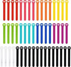 Self-Gripping Cable Ties by Multi-Color 5 Inch Straps (50-pack)  Reusable Hook and Loop Cord Organizer Cable Ties for Cord Management and Desk or Office Organization