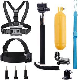 VVHOOY Universal Action Camera Accessories Bundle Head Chest Strap Mount/Selfie Stick/Floating Hand Grip Compatible with Dragon Touch/AKASO EK7000 Brave 4 5 6 7 LE V50X/GoPro Hero 12 11 10 9 8 7