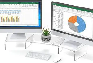 Acrylic Monitor Stand Riser Dual Monitor Stand with Adjustable Length and Angle 3 Shelf Monitor Stand Riser with Anti-Slip Mat for Laptop Computer PC Printer TV Screen