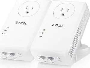 Zyxel AV2000 Powerline Ethernet Adapter Starter Kit | Pass-Thru Power | Plug & Play | MIMO | HomePlug AV2 | 2 x Gigabit Ethernet | Ideal for Smart TVs, On-Line Games, 4K Streaming | PLA5456KIT