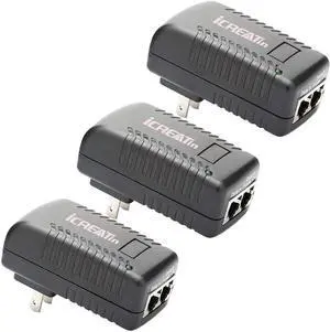 3-Pack Wall PoE Injector Power Suppy Over Network Adaptor 802.3af 48V 24W 0.5A for Security IP Cameras IP Phones, 10/100Mbps