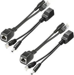 Passive PoE Injector and Splitter Power Over Ethernet Kit with 5.5x2.1 mm DC Plug for IP Security Camera- 2 Pairs