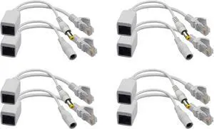 zdyCGTime Passive PoE Injector and PoE Splitter Kit with RJ45 Ethernet and Power via DC 5.5x2.1 mm F/M Adaptor ConnectorWhite 4 Pairs