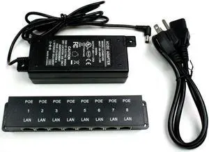 8 Port Injector - 10/100 Passive Power Over Ethernet With 48V 60W UL Power Supply - 802.3af for VoIP Phones, WiFi Access Points, IP Cameras - Add to A Non-PoE Switch