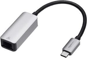 Amazon Basics Aluminum USB 3.1 Type-C to RJ45 Gigabit Ethernet Adapter, Grey