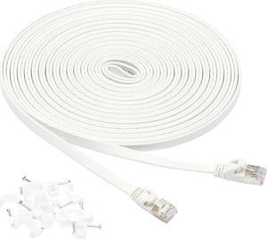 Basics Cat 7 Gigabit Ethernet Patch Internet Cable, Flat - 30FT, 1Pack, White - Include 15 Nails