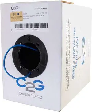 C2G 56006 Cat5e Bulk Cable - Unshielded Ethernet Network Cable with Solid Conductors, Riser CMR-Rated, TAA Compliant, Blue (500 Feet, 152.4 Meters) (Made in The USA)