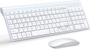 TopMate Wireless Keyboard and Mouse Ultra Slim Combo 24G Silent Compact USB Mouse and Scissor Switch Keyboard Set with Cover 2 AA and 2 AAA Batteries for PCLaptopWindowsMac  White