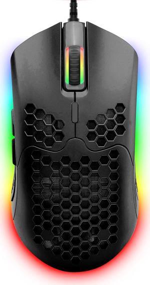ZIYOU LANG Wired Lightweight Gaming Mouse,6 RGB Backlit Mouse with 7 Buttons Programmable Driver,6400DPI Computer Mouse,Ultralight Honeycomb Shell Ultraweave Cable Mouse for PC Gamers,Xbox,PS4(Black)
