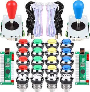 EG STARTS Arcade Gamepads & Standard Controllers DIY Games MAME Kit 2 Ellipse Oval Joystick + 20 LED Chrome Buttons (Mixed-Colors)