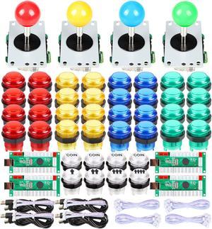 EG Starts 4 Player Classic DIY Arcade Joystick Kit Parts USB Encoder To PC Controls Games + 4/8 Way Stick + 5V led Illuminated Push Buttons Compatible Video Game Consoles Mame Raspberry Pi & 4 Colors