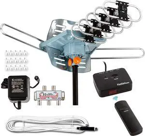Five Star [Newest 2020] HDTV Antenna Amplified Digital Outdoor Antenna 150 Miles Range, 360 Degree Rotation Wireless Remote, with 40FT RG6 Coax Cable Installation Kit Supports 5 TVs