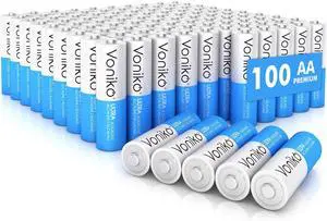 Voniko - Premium Grade AA Batteries - (100 Pack) - Alkaline Double A Battery - Ultra Long-Lasting, Leakproof 1.5v Batteries - 10-Year Shelf Life