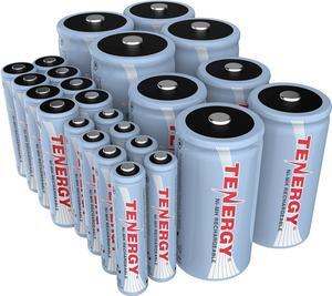 AA AAA C and D Battery, 1.2V Rechargeable NiMH Batteries Combo, 8-Pack 2500mAh AA Cells, 8-Pack 1000mAh AAA Cells, 4-Pack 5000mAh C Cells and 4-Pack 10000mAh D Cell Batteries