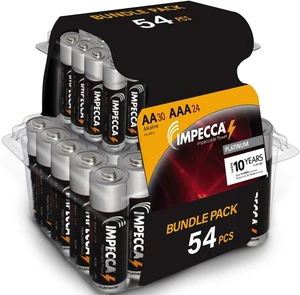 IMPECCA AA and AAA Batteries Combo (54-Count) High Performance All Purpose Alkaline Batteries, Maximum Power 10-Year Shelf Life Long Lasting Batteries 1.5 Volt LR3/LR6, 30-AA + 24-AAA = 54 Pack IMPECCA AA and AAA Batteries Combo (54-Count) High Performance All Purpose Alkaline Batteries, Maximum Power 10-Year Shelf Life Long Lasting Batteries 1.5 Volt LR3/LR6, 30-AA + 24-AAA = 54 Pack