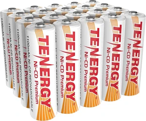 Tenergy AA Premium NiCd Rechargeable Batteries 1100mAh 1.2V Battery Pack for Solar Lights, Garden Lights, 20 Count Tenergy AA Premium NiCd Rechargeable Batteries 1100mAh 1.2V Battery Pack for Solar Lights, Garden Lights, 20 Count
