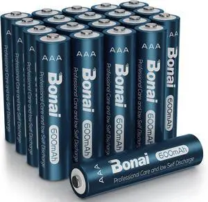 BONAI AAA Rechargeable Batteries 1.2V 600mAh 20 Packs, NiMH Battery for Solar, Garden Lamp Lights, Anti-Leak (20 Pack)