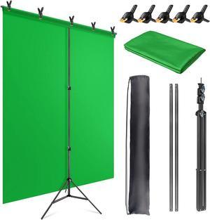 5X6.5ft Green Backdrop Kit with T-Shape Stand, Portable Background Support Kit with Carrying Bag & Clamps for Video, Zoom, Streaming