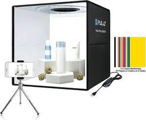 Photo Studio Box, PULUZ 40cm Folding Lightbox LED Ring Light Portable Photo Studio Photography Shooting Tent Box Kit 12 Colors Backdrops USB Light Box for Phones DSLR Camera 16 x 16 inch
