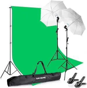 SLOW DOLPHIN Photography Background Stand Support System with Muslin Backdrop (Chromakey Green Screen kit),1050W 5500K Daylight Continuous Umbrella Lighting Kit for Photo Studio Product, Portrait