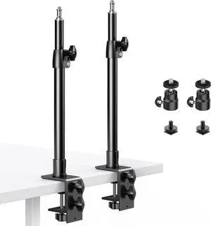 2-Pack Camera Desk Mount Stand with 1/4 Ball Head and Cold Shoe Mount Adapter 12.9-22 Tabletop Mounts Stand Adjustable Aluminum Desktop Light Stand for DSLR Camera Ring Light Video Light