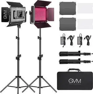 GVM RGB LED Video Light with Bluetooth Control, 60W Photography Studio Lighting Kit with Stands, 2-Packs 880RS Dimmable Led Panel Light for YouTube, Streaming, Gaming, 8 Applicable Scenes, CRI97