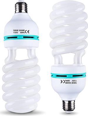 EMART Full Spectrum Light Bulb, 2 x 105W CFL 5500k Daylight Video Bulb for Softbox Lighting Kit, Replacement Lamp for Photography Photo Video Studio Lighting, House Lighting, Portrait Shooting
