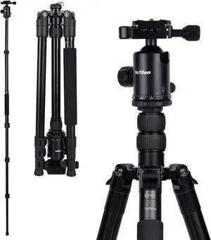 Tripod for Camera, 76 Aluminum DSLR Camera Tripod Monopod 360 Degree Ball Head with 1/4 Screw Fast Quick Release Plates for Samsung Olympus Panasonic & Pentax Travel Work