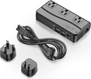 BESTEK Universal Travel Adapter 220V to 110V Voltage Converter with 6A 4-Port USB Charging and UK/AU/US/EU Worldwide Plug Adapter (Black)