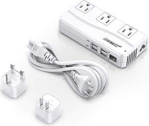 BESTEK Universal Travel Adapter 220V to 110V Voltage Converter with 6A 4-Port USB Charging and UK/AU/US/EU Worldwide Plug Adapter (White)