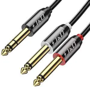 1/4 Inch TRS Stereo Y Splitter Insert Cable Gold Plated Copper Shell 6.35mm Male to Dual 6.35mm TS Male Mono Breakout Cable Audio Cord 3 Feet