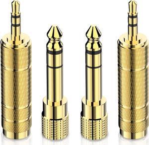 Headphone Adapter 6.35mm (1/4 Inch) Male to 3.5mm (1/8 Inch) Female and 3.5 mm Male Plug to 6.35 mm Female Jack Audio Stereo TRS Converter Adapters (4 -Pack Gold Plated)