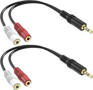 3.5mm Stereo to Dual Mono Cable 2 Pack 6inch 1/8 TRS Male to 2 TS Mono Female Adapter Gold-Plated Connector Audio Y Splitter Cord for Headphone Speaker