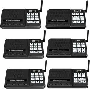 6 Pack Wireless Intercoms - Long Range 1 Mile, 10 Channel, 3 Code Room to Room Home Intercom System for Business, House, Office, Gate, Restaurant, Elderly