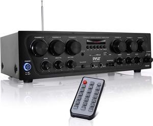 Wireless Bluetooth Home Audio Amplifier System-Upgraded 6 Channel 750 Watt Sound Power Stereo Receiver w/USB, Micro SD, Headphone,2 Microphone Input w/Echo, Talkover for PA - PTA62BT.5