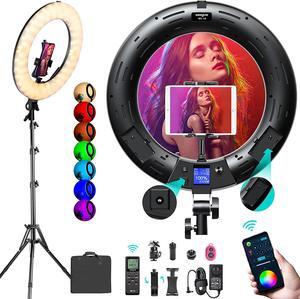 18 inch RGB Ring Light, App Control RGB Light Ring with Stand and Phone Holder/Remoter/Ipad Holder, Dimmable 2500K8500K CRI 95+ LED Circle Selfie Light for TikTok Selfie Liver Stream Makeup