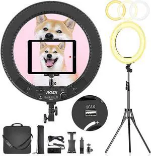 18 inch Ring Light with Stand,60W Bi-Color 3000-5800K Professional Ring Lights with Tripod for Makeup Vlog, Tattoo Large Ring Light for Phone Camera Tablet 18 inch Ring Light with Stand,60W Bi-Color 3000-5800K Professional Ring Lights with Tripod for Makeup Vlog, Tattoo Large Ring Light for Phone Camera Tablet