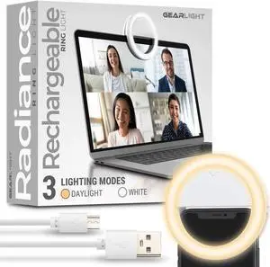 Selfie Ring Light for Computer or Phone - iPhone Compatible LED Lighting for Laptop Webcam Video Recording - Rechargeable Circle Clip on Ringlight - Cute Stuff & Room Decor for Teen Girls
