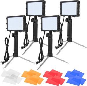 EMART LED Video Lighting, 15W 5500K Portable Studio Food Photography Table Top Photo Light with 4 Color Gels for Video Recording Zoom Meeting Green Screen Photo Shooting Streaming - 4 Pcs