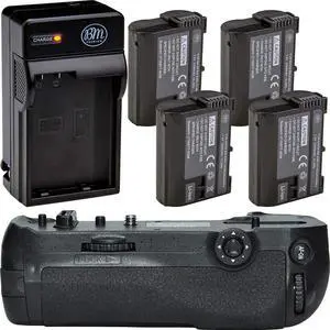 Battery Grip Kit for Nikon D850 Digital SLR Camera - Includes Qty 4  EN-EL15 Batteries + Rapid AC/DC Battery Charger + MB-D18 Replacement Battery Grip