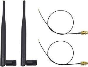 2 x 6dBi 2.4GHz 5GHz Dual Band WiFi RP-SMA Male Antenna+2 x 35CM RP-SMA IPEX MHF4 Pigtail Cable for M.2 NGFF WiFi WLAN Card