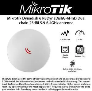 Mikrotik Dynadish 6 RBDynaDishG-6HnD Dual chain 25dBi Long Range 5.9-6.4GHz Integrated antenna for licensed band