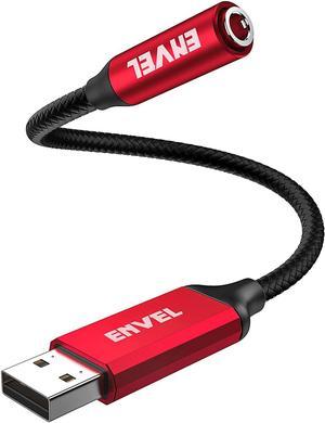 ENVEL Headset Adapter 3.5mm Female to USB Male, Built-in Chip External Stereo Sound Card,TRRS 4-Pole Mic-Supported USB to Headphone Adapter for PS4 Laptop PC and More (Senior Red)