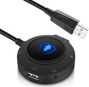 Micolindun External Sound Card USB Hubs Audio Adapter to USB Port & 3.5mm Audio & Micro Jack for PC Laptop. Plug and Play (Blue)